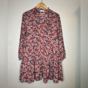 Entro‎ Floral Tiered Midi Dress Pink Orange Small